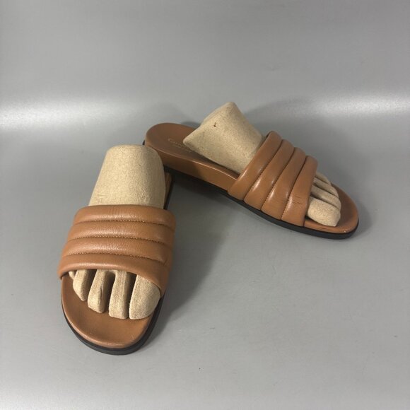 Garnet Hill Made In Italy Daria Modern Slides in Brown Leather, Size 7 1/2 - Picture 1 of 15